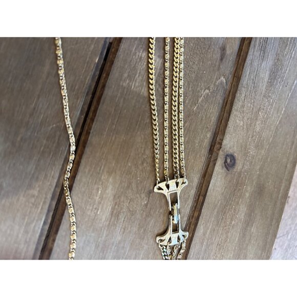 Vintage Gold-Tone Multi-Strand Chain Necklace With Decorative Clasp - Picture 3 of 13